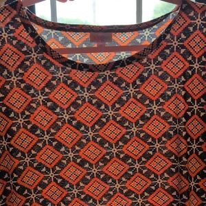 LuLaRoe Orange Black Graphic Short Sleeve Blouse